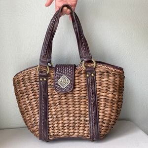 Vintage Coldwater Creek Woven Purse with Braided Leather Strap and Brass Detail